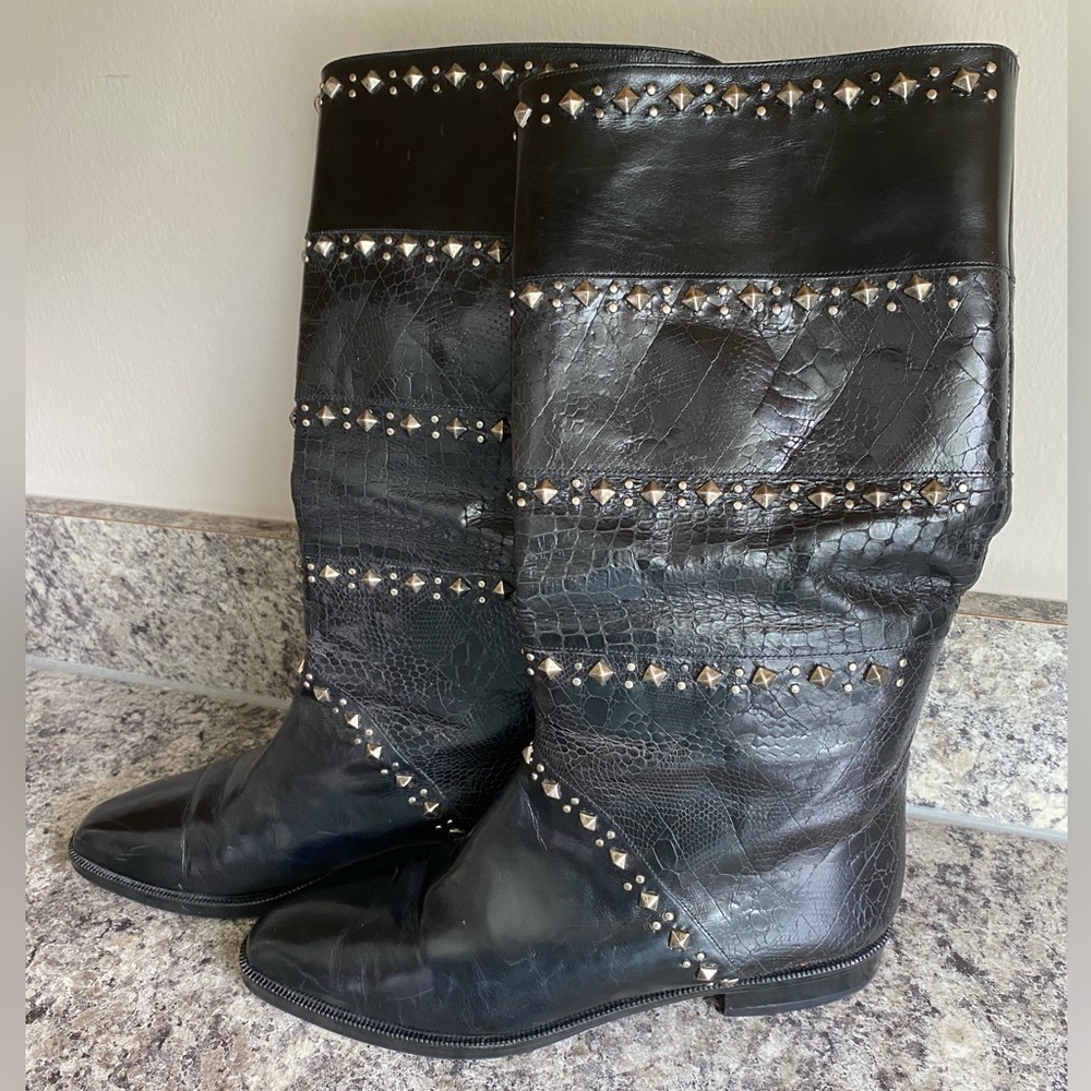 VTG Stuart Weitzman Studded Snake/Croc Skin Leather Boots 6